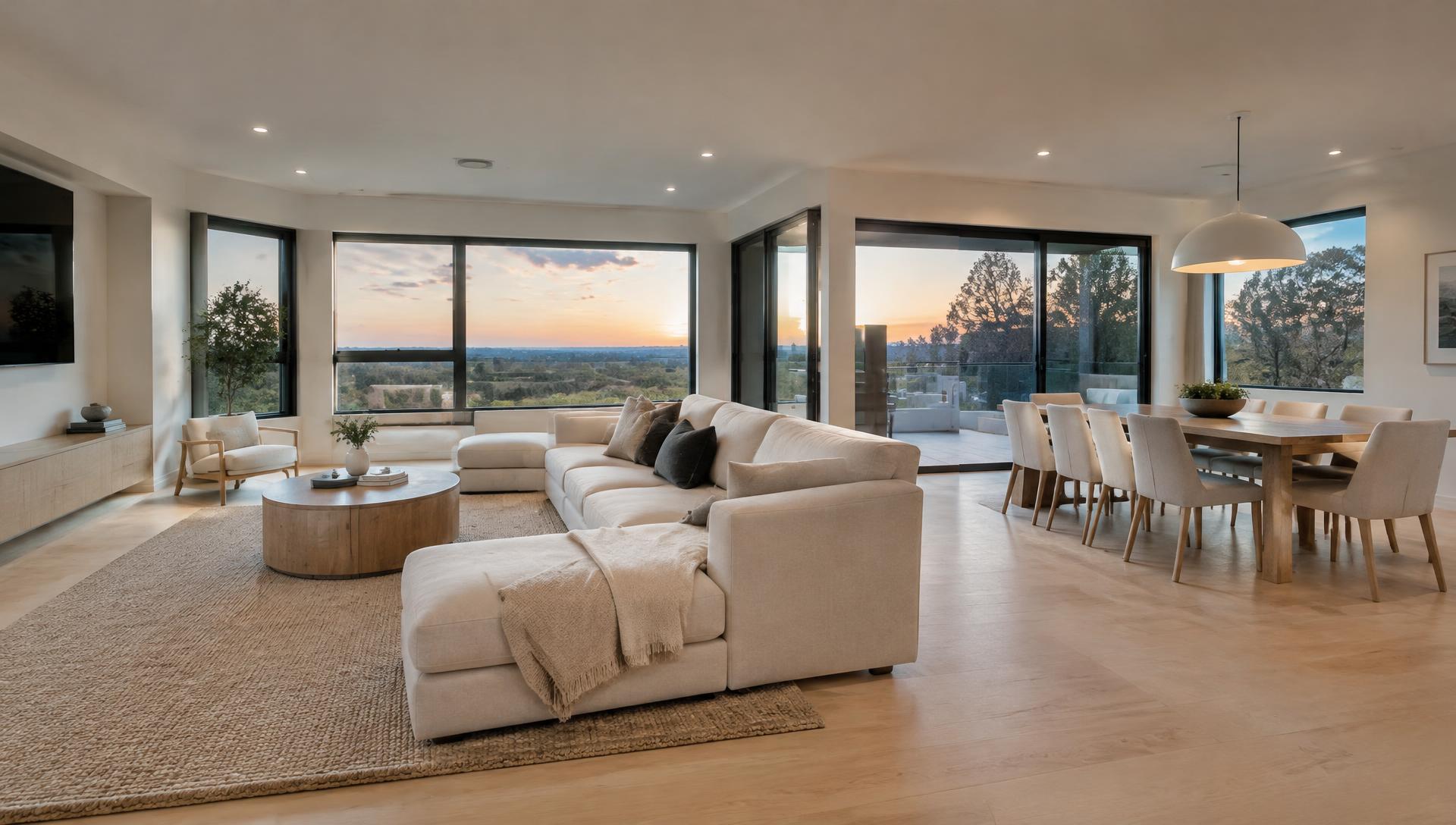Bright open plan living room after a whole-home remodel