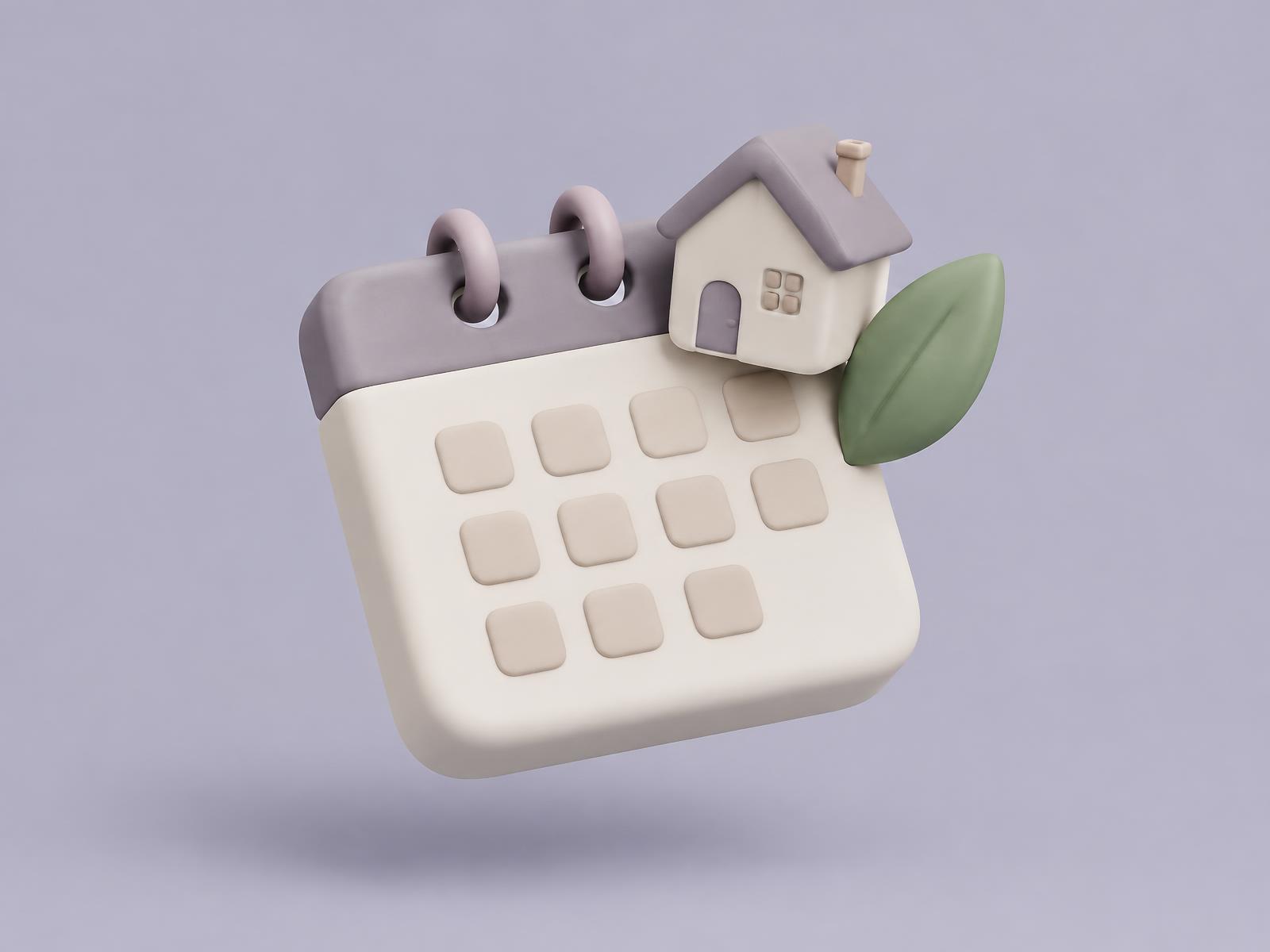 Clay calendar with a small house and leaf